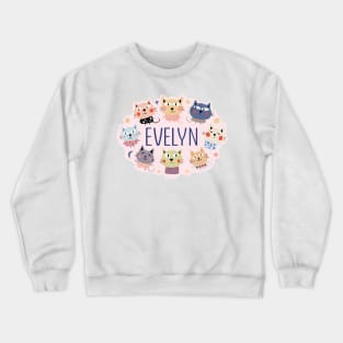 Evelyn name with cartoon cats Crewneck Sweatshirt